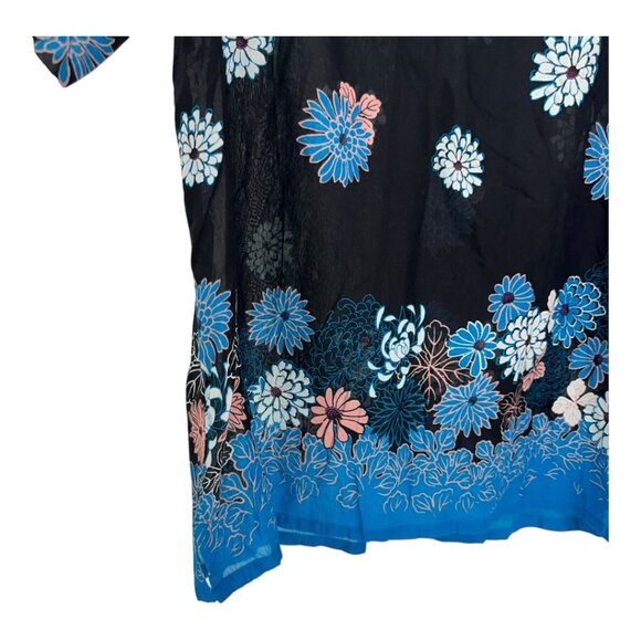 LOFT Women SZ Small Semisheer Floral Black & Blue Long-Sleeve Tunic Top Blouse - Picture 12 of 12
